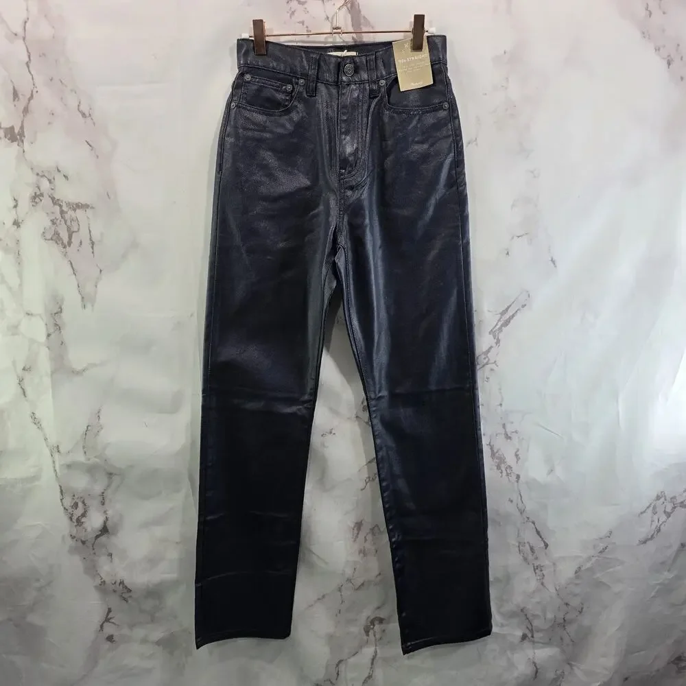 Madewell Jeans Womens 25 X 30 High Rise Coated Denim 90s Straight Midnight Foil